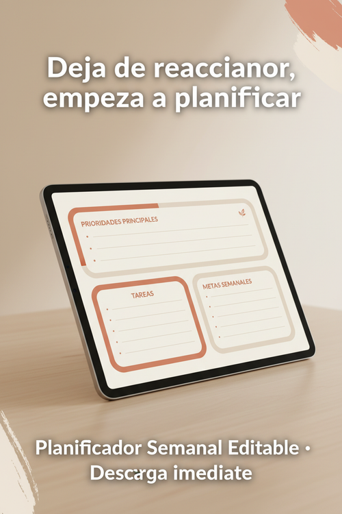 Pin Pinterest – Planificador Semanal de Prioridades, tonos beige